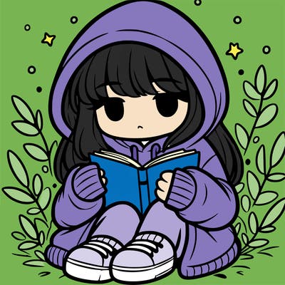 girl in oversized hoodie reading a book