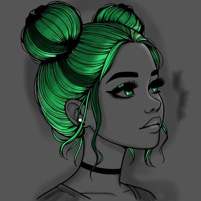 realistic girl with buns on the top of her head