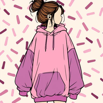 realistic girl with a oversized sweatshirt on and a bun
