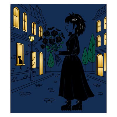 goth girl holding a bouquet