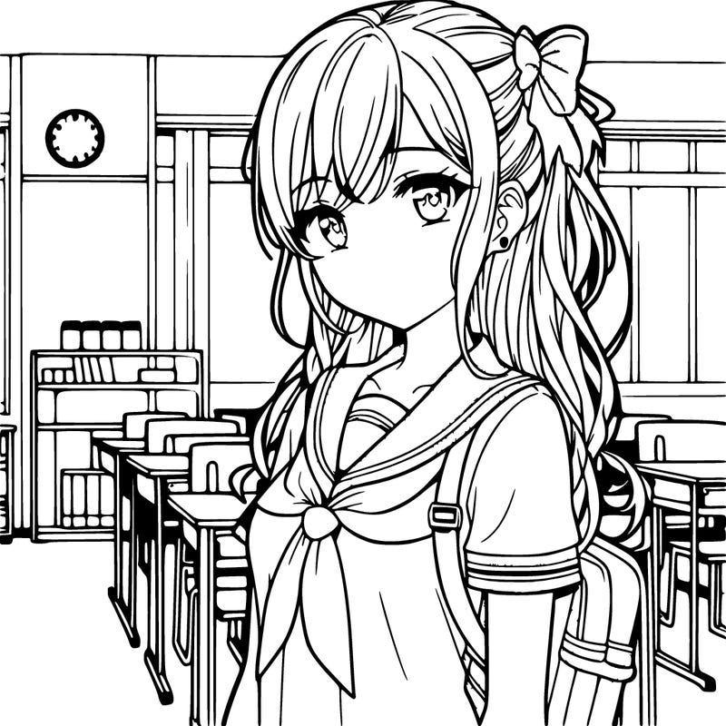 anime girl in school uniform at school