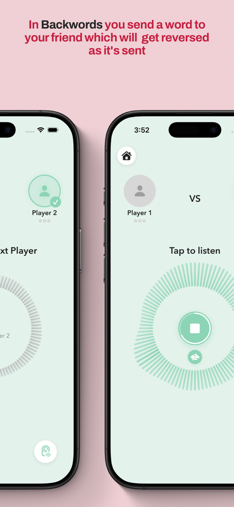 Backwords Game - Interface of Backwords Game app showing how words are reversed and shared between players.