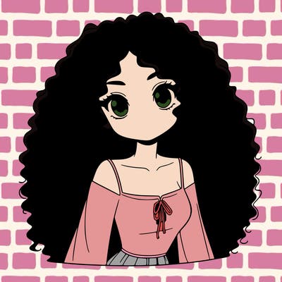 a black anime girl with long afro hair