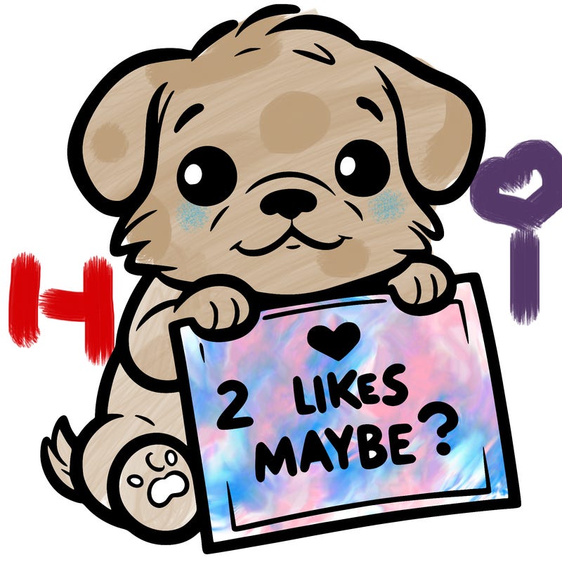a puppy holding a sign that says 2 likes maybe?