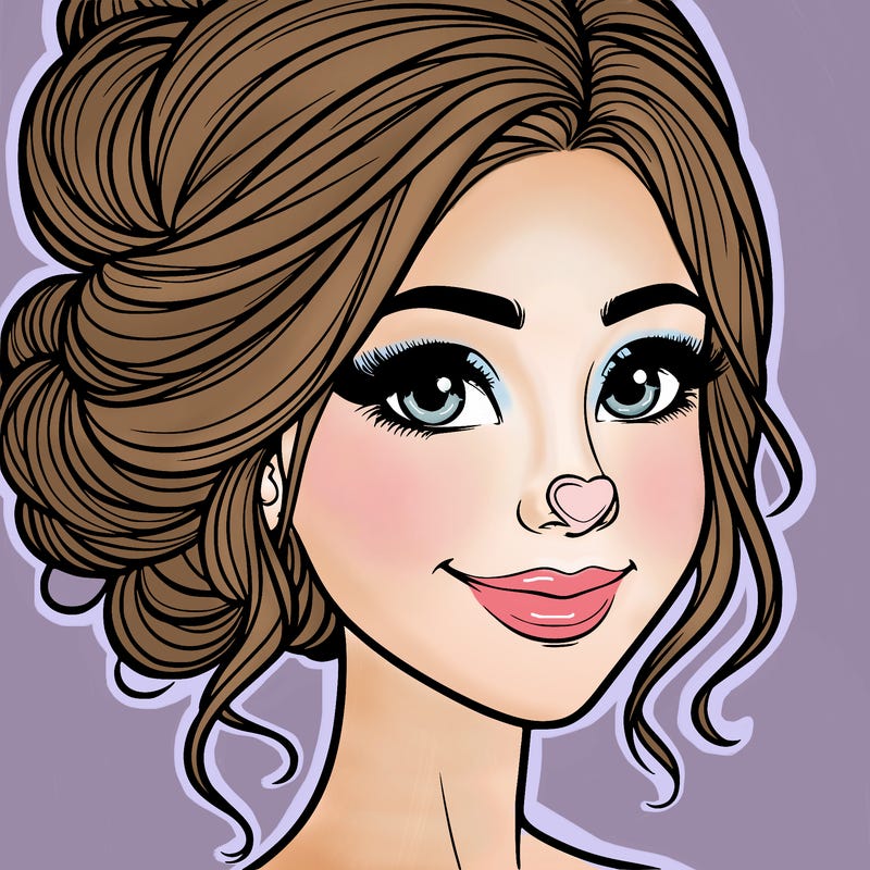 beautiful woman nose and smile messy bun realistic