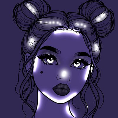 realistic girl with two buns on her hair and lips