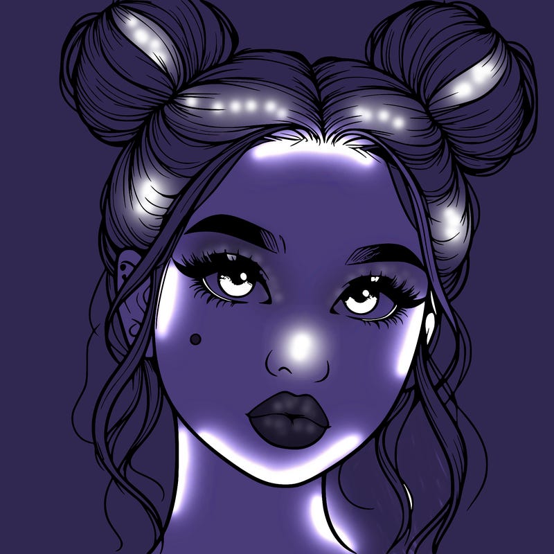 realistic girl with two buns on her hair and lips