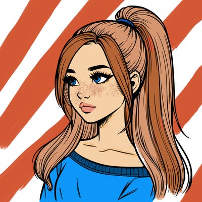 realistic girl with a high ponytail