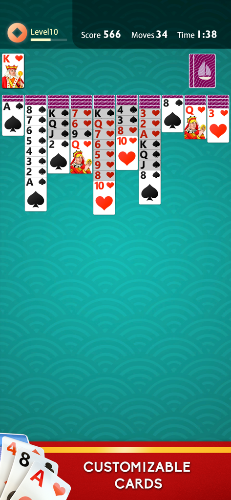 Spider Solitaire - Plus - Spider Solitaire Plus gameplay with a banner highlighting customizable card designs