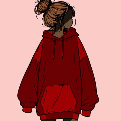 realistic girl with a oversized sweatshirt on and a bun