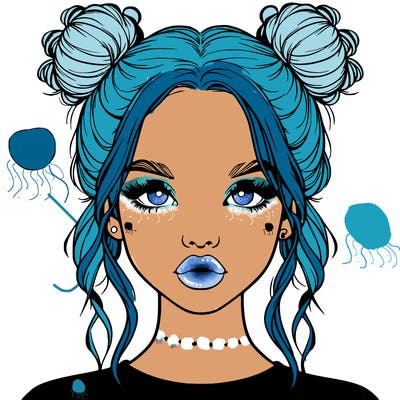 realistic girl with two buns in hair and lips