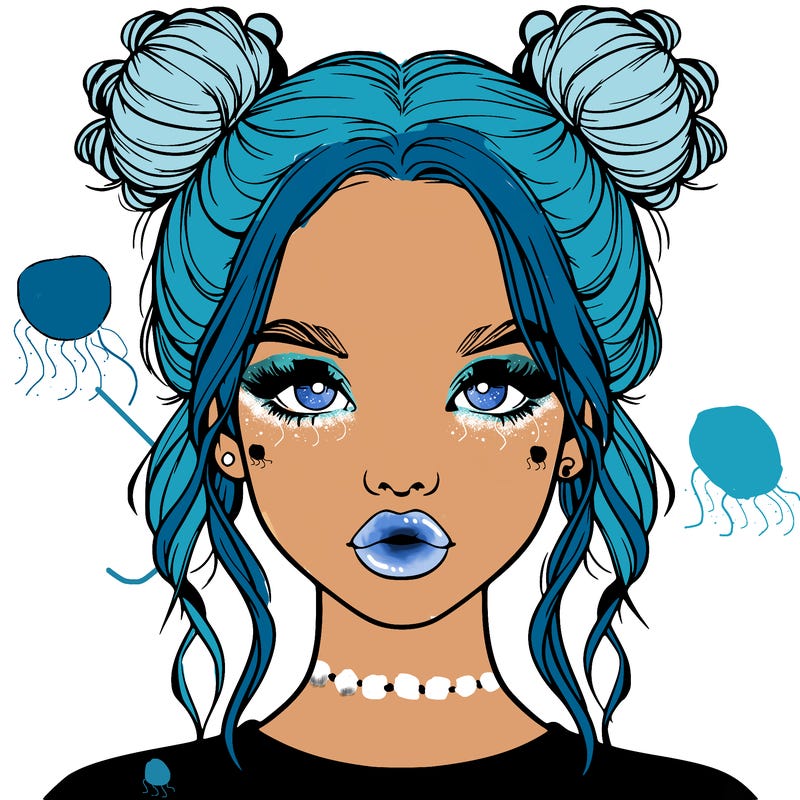 realistic girl with two buns in hair and lips