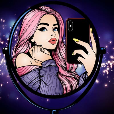 realistic girl taking mirror selfie beautiful