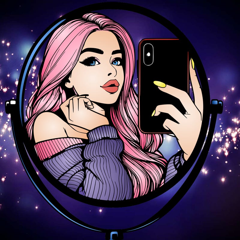 realistic girl taking mirror selfie beautiful