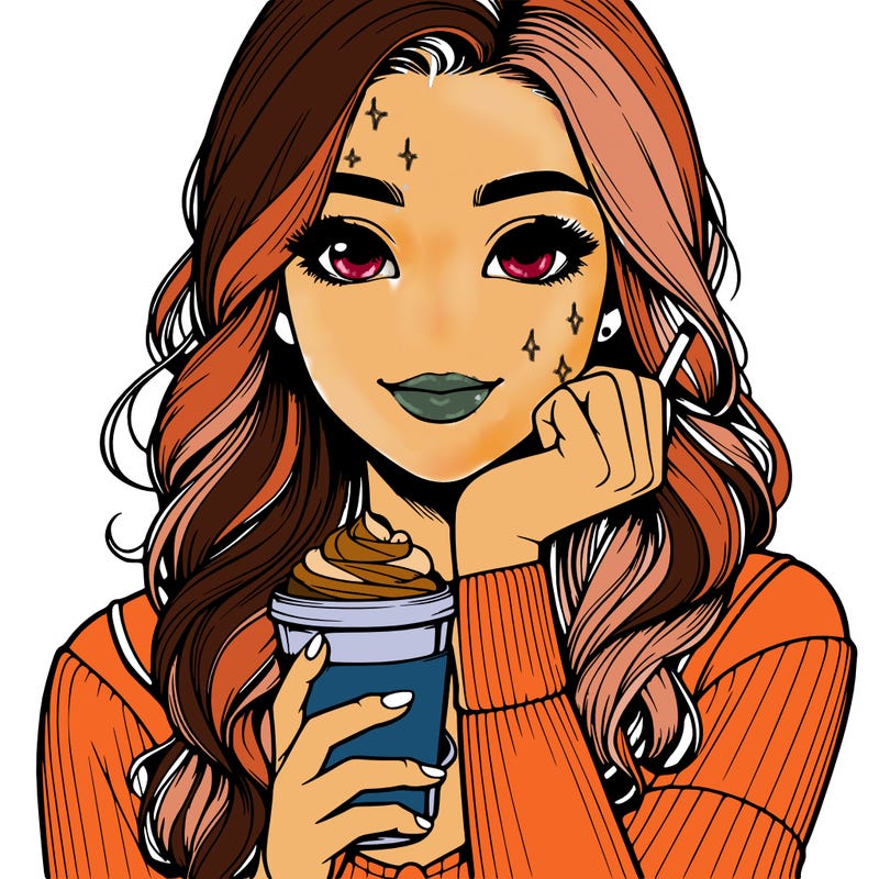 realistic girl drinking coffee
