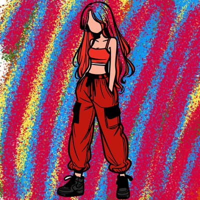 girl in baggy pants crop top and long hair
