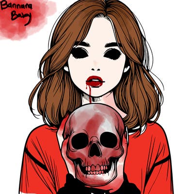 realistic girl holding a skull