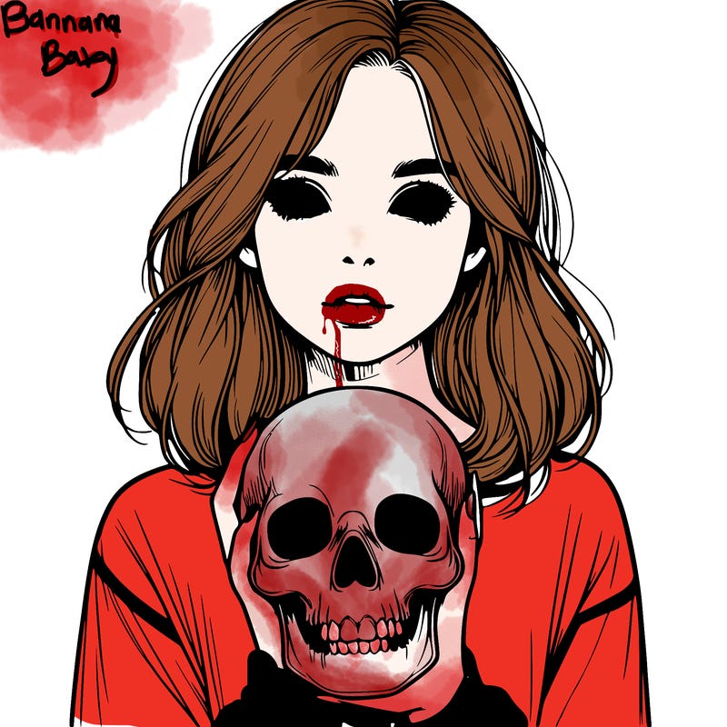 realistic girl holding a skull