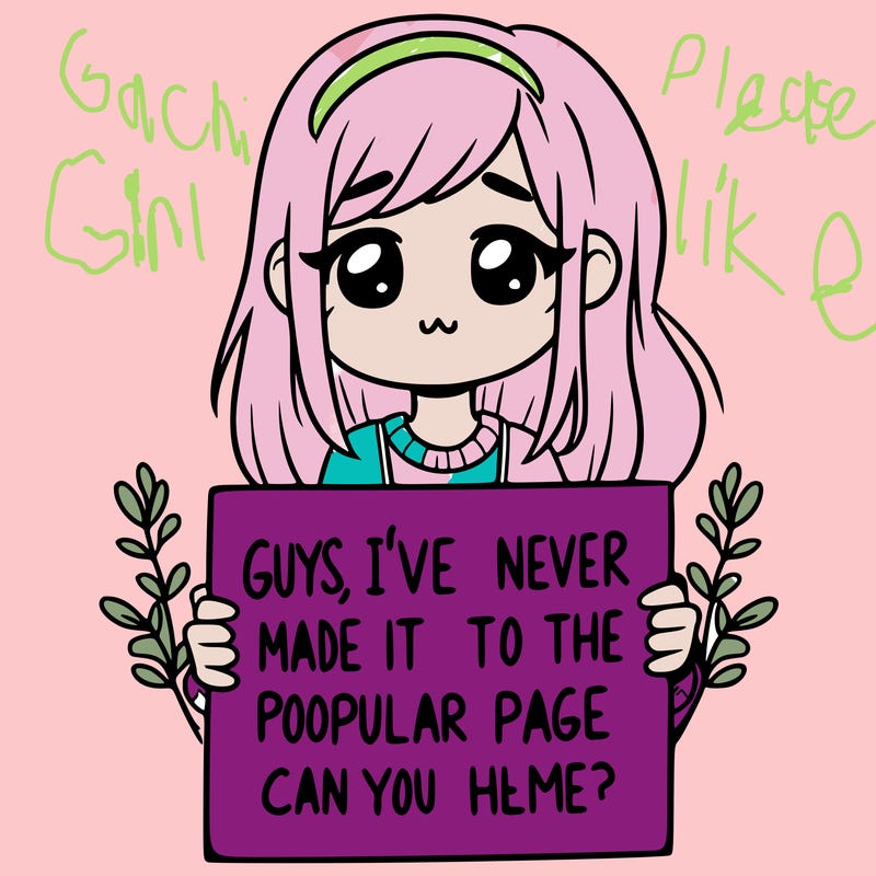 a girl holding up a sign that says, guys, i’ve never made it to the popular page, can you help me?