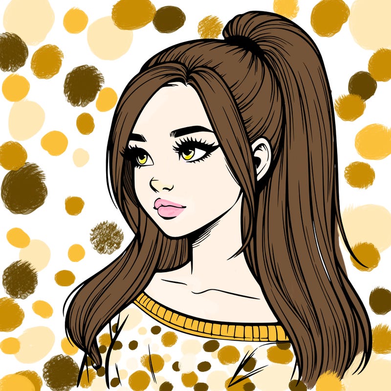 realistic girl with a high ponytail