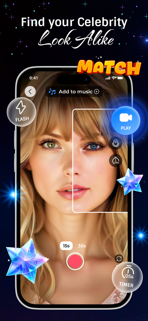 Celebrity Twin - Funny Filter - A smartphone showing a face being matched with a celebrity look alike using a filter