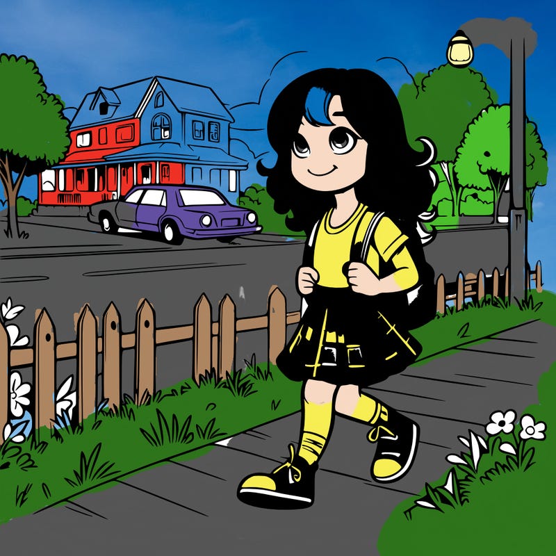 realistic girl walking to school