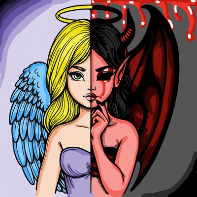 realistic angel half demon