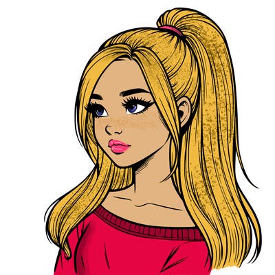 realistic girl with a high ponytail