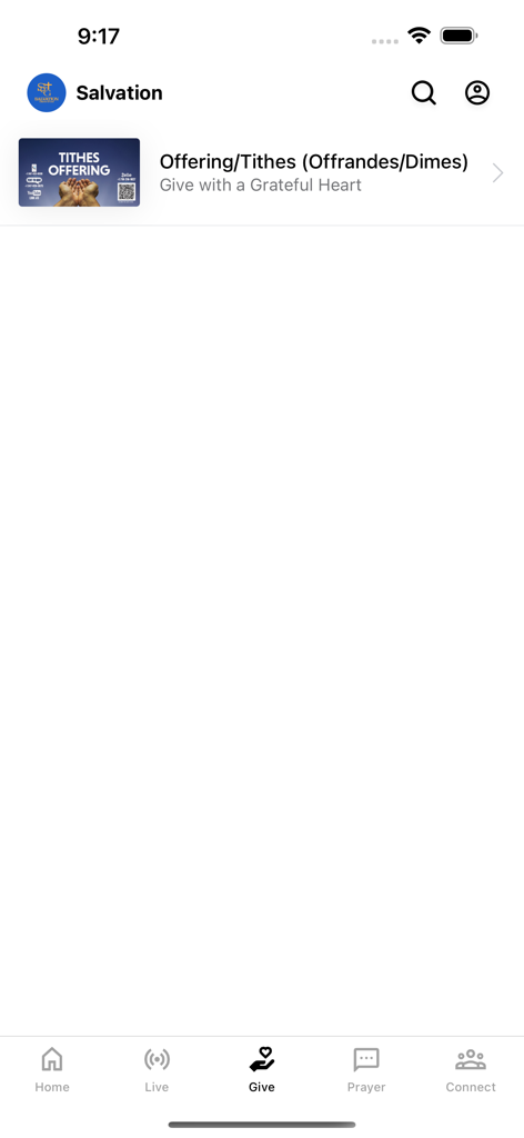 Salvation Church of God - Salvation Church of God app giving interface for tithes and offerings in English and French