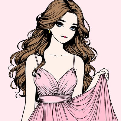 realistic girl in flowy silky prom dress