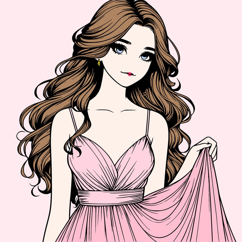 realistic girl in flowy silky prom dress