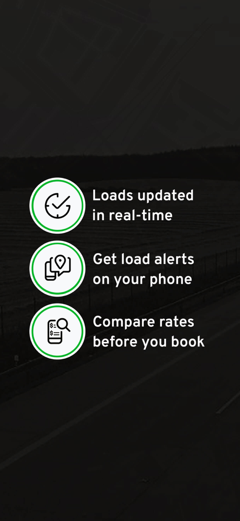 Find Truck Loads - Load Board - Overview of the Find Truck Loads app features including real-time updates load alerts and rate comparison