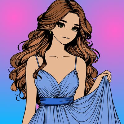 realistic girl in flowy silky prom dress