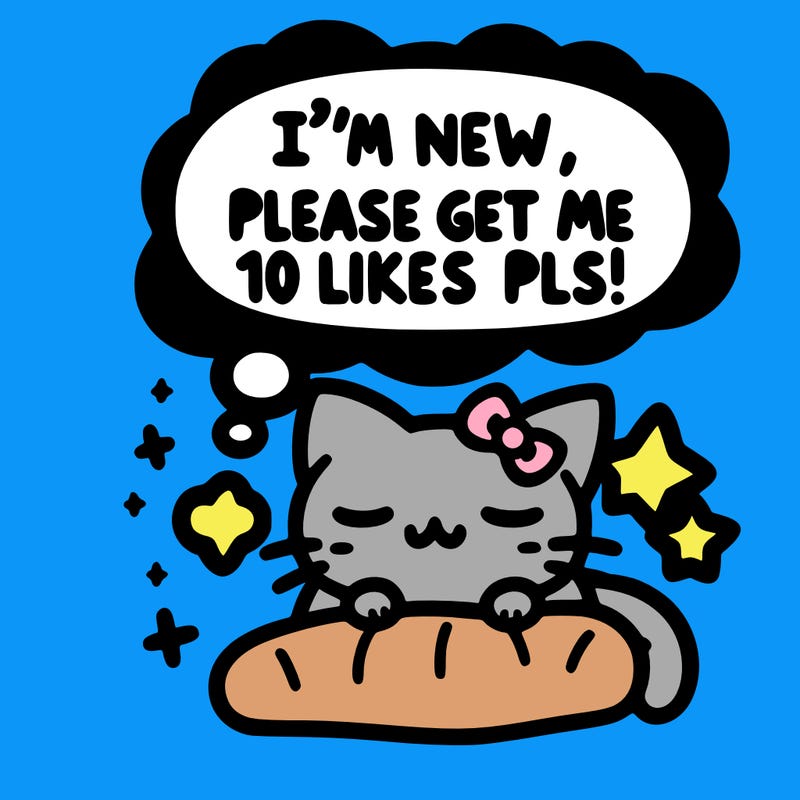 kitty taking a nap dream talking and saying "i'm new, please get me at least 10 likes pls!!"