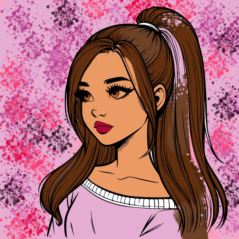 realistic girl with a high ponytail