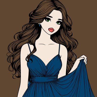 realistic girl in flowy silky prom dress