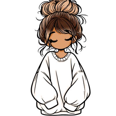 girl with baggy sweatshirt and messy bun