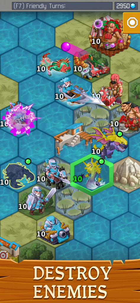 Hex Warriors - Turn-based RPG - Turn based fantasy battle on a hex grid in Hex Warriors RPG with text saying destroy enemies