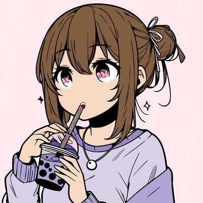 manga character drinking boba