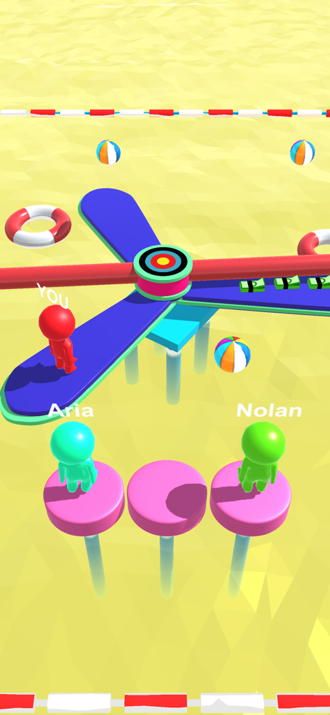 WipeOut Run - WipeOut Runゲームで回転するブレード障害物をナビゲートする赤いキャラクター