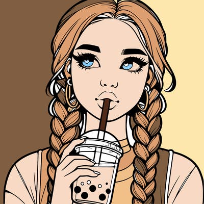 realistic girl with braided hair drinking boba