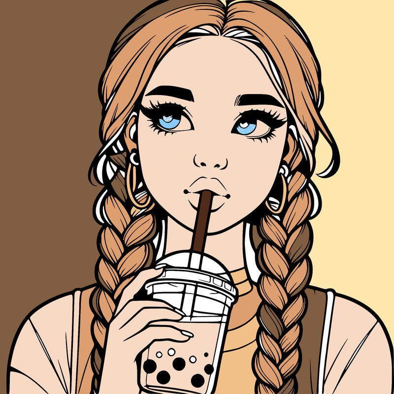realistic girl with braided hair drinking boba