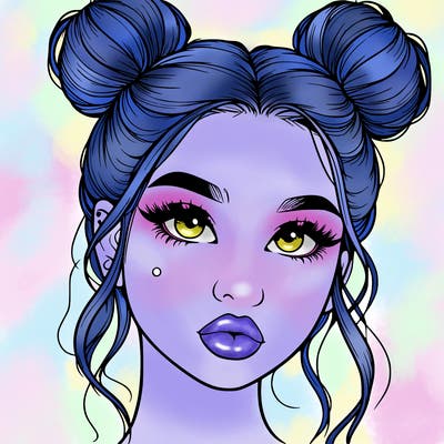 realistic girl with two buns on her hair and lips