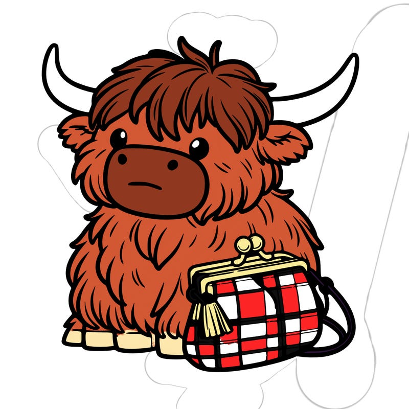 highland cow in a purse