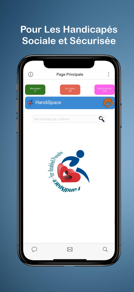 HandiSpace - Dating & Chat - Hauptbildschirm der HandiSpace Dating-App für Menschen mit Behinderungen.