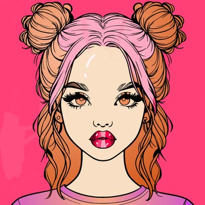 realistic girl with two buns in hair and lips