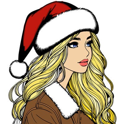 realistic girl in santa hat
