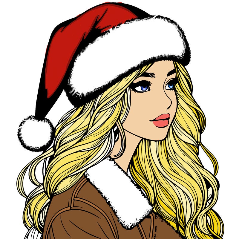 realistic girl in santa hat