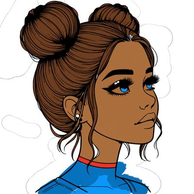 realistic girl with buns on the top of her head