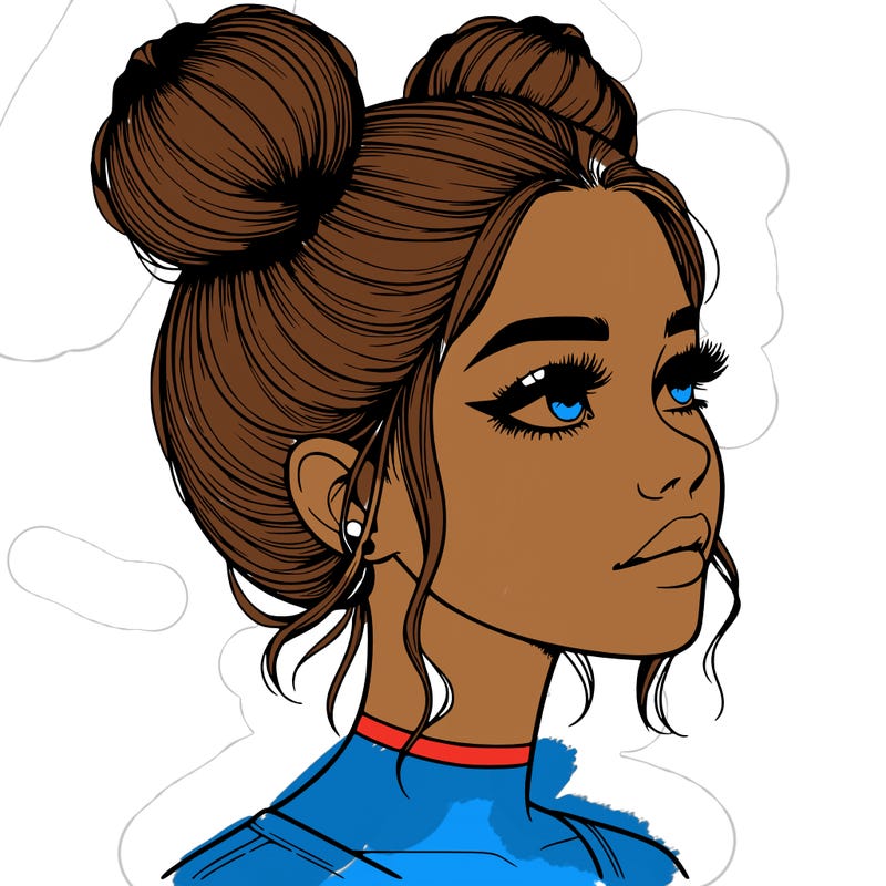 realistic girl with buns on the top of her head